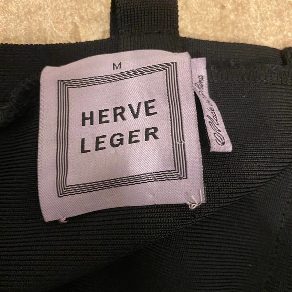 Herve Leger Black Metallic Shiny Bandage Strappy Bodycon Mini Dress, Size XS - Picture 8 of 8